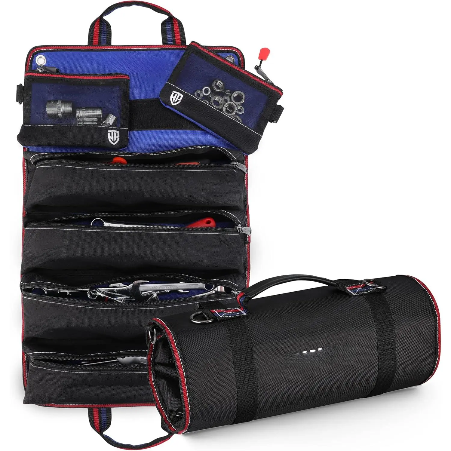 Roll Up Tool Bag, Tool Roll Up Bag with Detachable Tool Pouches, Heavy Duty Tool Bag Organizer with 6 Pockets, Tool Organizer  Mechanic, Electrician, Plumber and Carpenter
