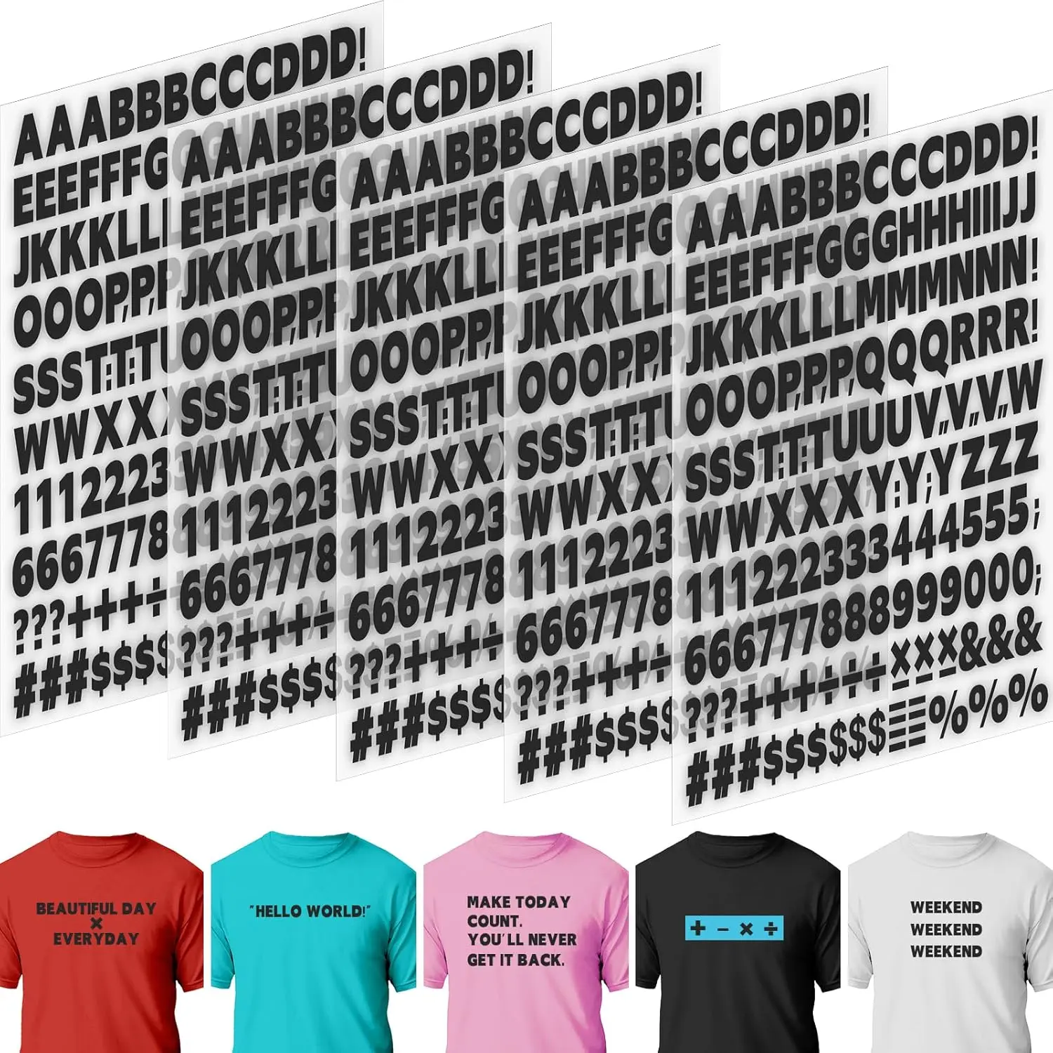 5 Sheets 830 Pieces 1 Inch PU Iron on Letters & Numbers Heat Transfer Alphabet Stickers for Clothing T-Shirt DIY Craft Printing Black