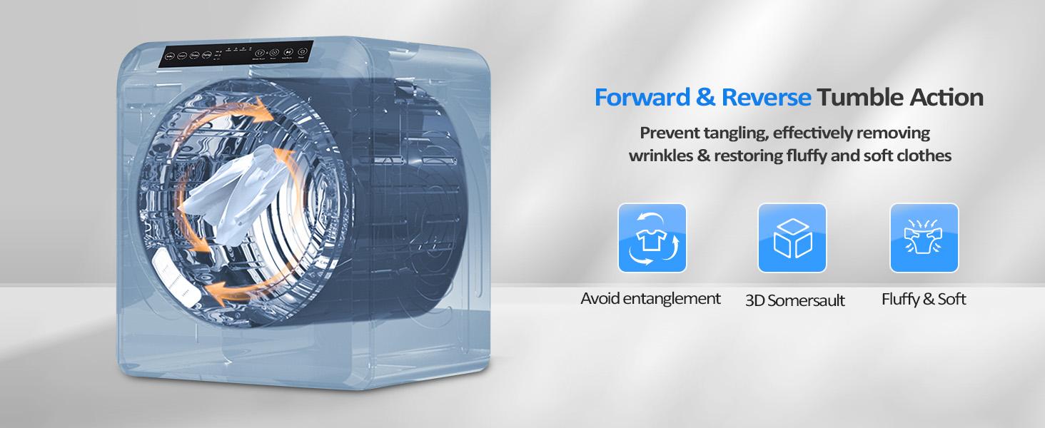 ROVSUN 13.2LB Portable Clothes Dryer, 3.5 Cu.Ft High End Front Load Tumble Laundry Dryer with LCD Touch Screen, Stainless Steel Tub for Apartment, Home, Dorm-110V, Luxury Grey Appliances