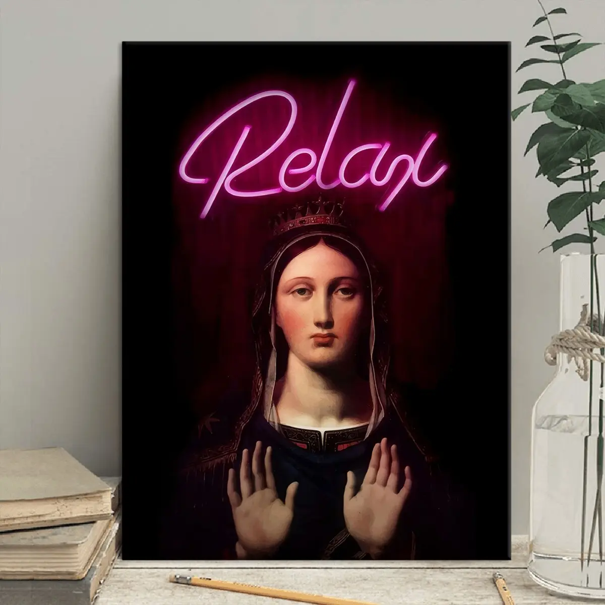 Vintage Madonna Neon Canvas Poster, Modern Home Decor, Waterproof HD Print, Suitable for Hallway, Office, Bedroom, Living Room