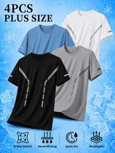 4-Pack Men's Plus Size Short Sleeve T-Shirts, Cool Ice Silk Stretch Lightweight, Loose Fit, 1xl-6xl, Ideal for Sports & Outdoor Activities