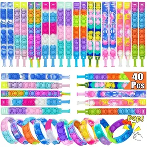 40Pcs Pop Fidget Bracelets Toys,Christmas Party Favors,Bubble Bracelets,Stress Anxiety Relief Sensory Toys for Kids Adults ADHD ADD Autism,Classroom Exchange Gifts,Birthday Gifts,Game Prizesfidget toys