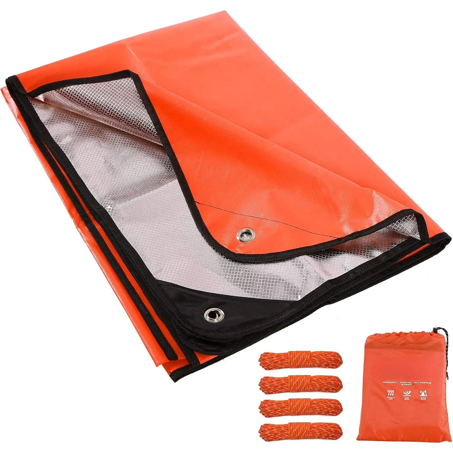 Insulated Tarp, Multipurpose Emergency Thermal Tarps, Waterproof All Weather Heavy Duty Heat Reflective Survival Blanket  Camping Hiking, Orange