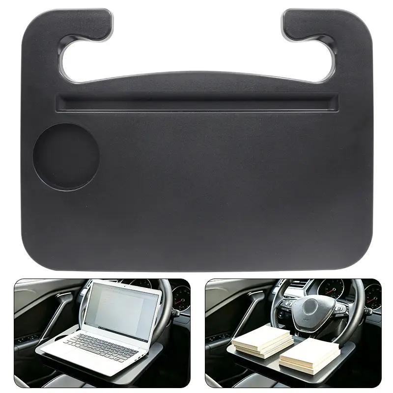 Multifunctional Car Steering Wheel Mount Tray , Firm Anti-Wobble Vehicle Steering Table with Cup Holder, Eco-Friendly Car Storage Desk for Eating Working Inside Vehicle