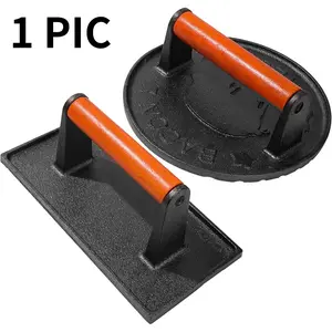 Cast Iron Bacon Press for Griddle - Heavy Duty Smash Burger Press, Grill Press with Ergonomic Wooden Handle, Meat Press for Flat Top Grill, Ideal for Burgers, Bacon, and Steaks Kitchen Utensils Cooking Steel Kitchen Tools and Gadgets