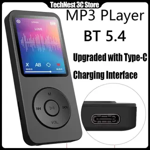 Portable MP3 Player accessories 1.8 Inch Walkmen Type-C Bluetooth 5.4 Compatible E-Books Recording Sports MP4 FM Radio Music 
