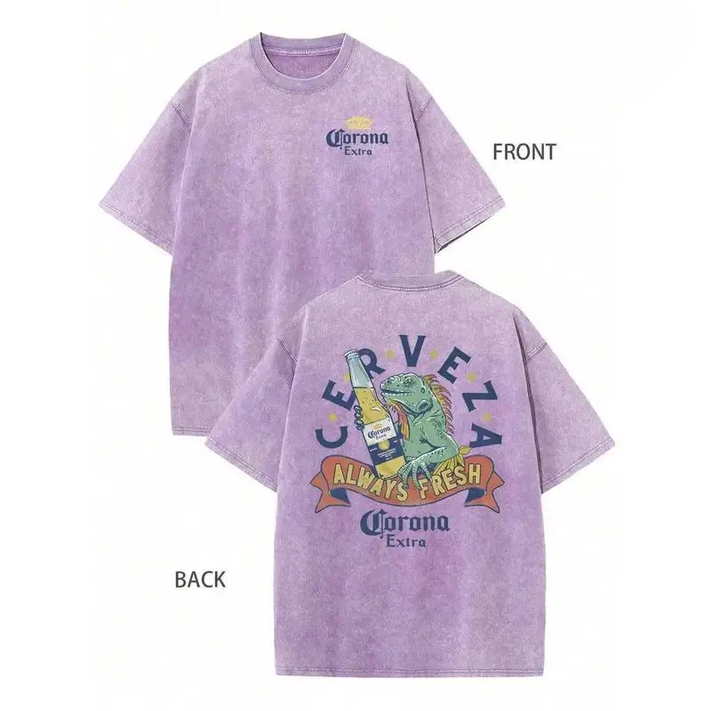 Acid Wash Corona Extra Cerveza Graphic T-Shirt, Vintage Beer Lover Tee, Unisex Retro Streetwear, Always Fresh Design, Perfect for Beach & Summer, Casual Comfort Fit, Official Style Apparel, Multiple