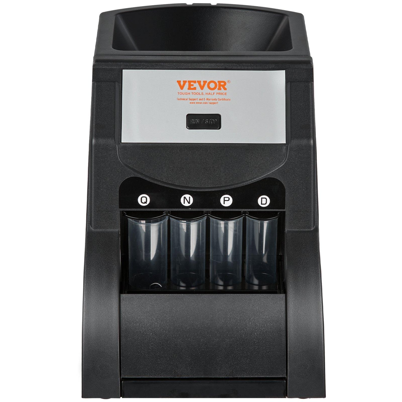 VEVOR USD Coin Sorter, Coin Sorter Machine for USD Coin 1¢ 5¢ 10¢ 25¢, Sorts up to 230 Coins/min, Coin Sorter and Wrapper Machine Holds 200 Coins Included 4 Coin Tubes, Black VEVOR USD Coin Sorter, Coin Sorter Machine for USD Coin 1¢ 5¢ 10¢ 25¢, Sorts up to 230 Coins/min, Coin Sorter and Wrapper Machine Holds 200 Coins Included 4 Coin Tubes, Black