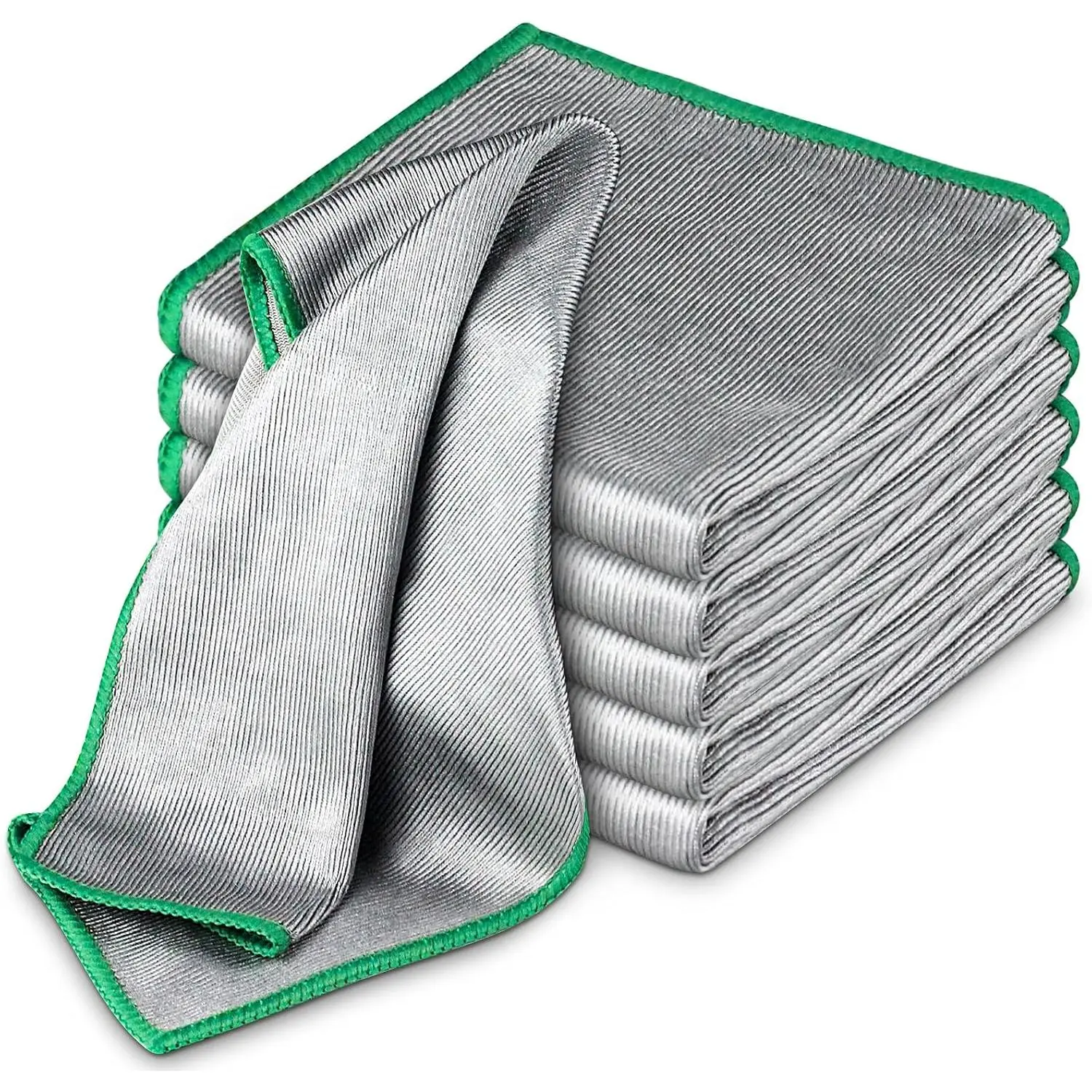 Glass Polishing Streak Free Miracle Cleaning Cloth, Sliver-Green | Lint Free Microfiber Cleaning Rags for Glasses Kitchen Dish Mirrors Easy Clean, 12 x 12 Inches, Pack of 6