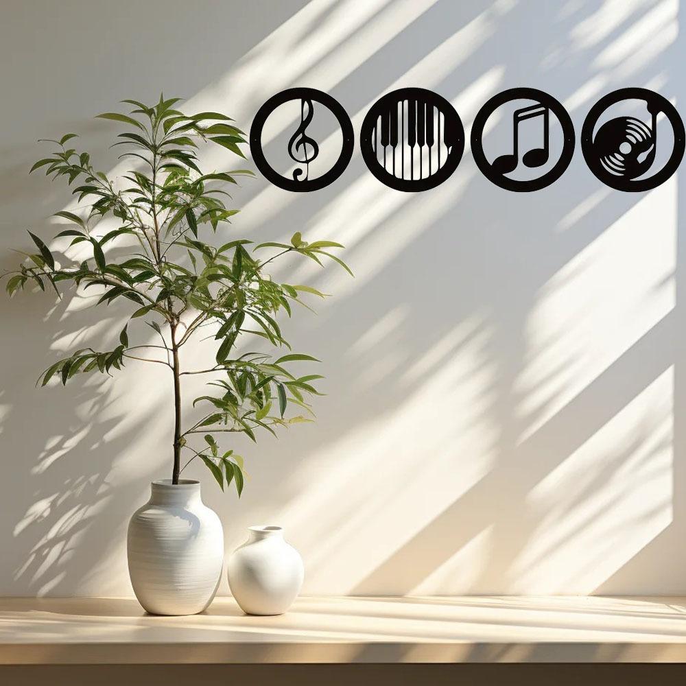 Music Note Design Wall Decor, 4 Counts/set Metal Wall Art, Wall Hanging Decor for Home Living Room Bedroom KTV, Hangable
