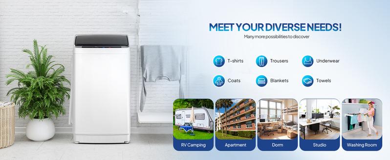 ROVSUN 17.8/25LBS Portable Washing Machine, Full-Automatic Electric Laundry Machine with Stainless Steel Drum, 110V Compact Washer, Washer and Dryer Combo with Drain Pump for Apartment, Dorms, RV, 400W