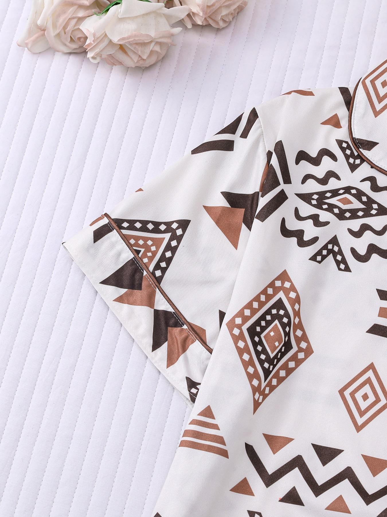 Women's Button Up Shirt & Shorts Pyjama, Casual Comfy Short Sleeve Top & Shorts PJ Set, Ladies Sleepwear for All Seasons, Loungewear, Pajamas