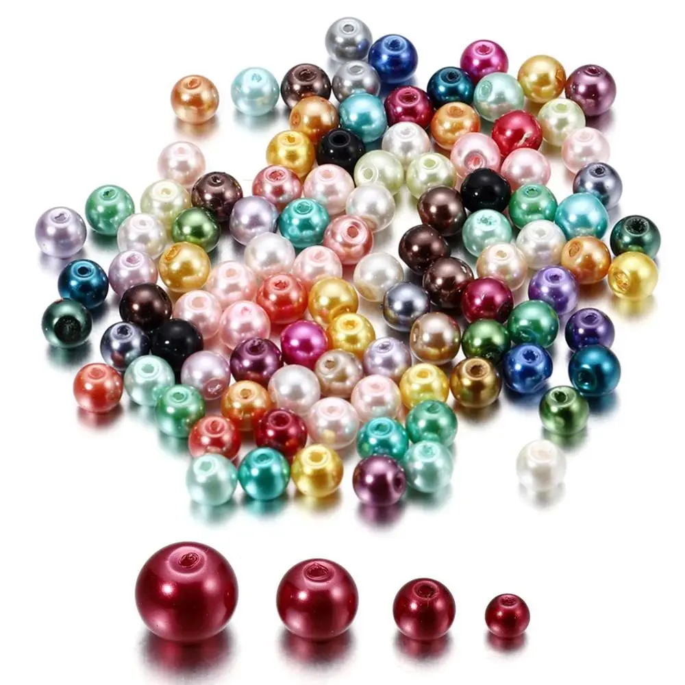 50-100Pcs 4/6/8mm Round Glass Bead Imitation Pearl Beads for DIY Earrings Necklace Jewelry Making Findings Accessories