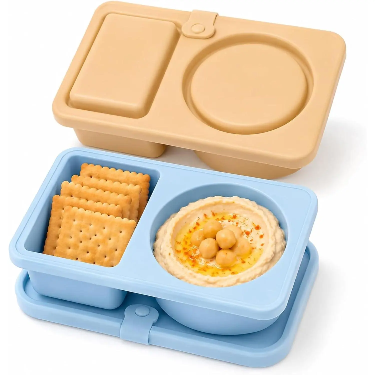 2 Pack  Snack Containers with ,  Bento Box Accessories, 2-Compartment Sauce Cups for Dips, Condiments, Fruit, Nuts, Meal Prep and Lunch