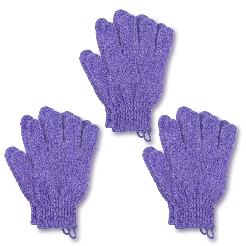 6 Pcs Exfoliating Gloves for Men and Women, Thick Dual-Sided Texture Bath Mitts Set, Shower Gloves with Hook, Body Scrubbing Towels