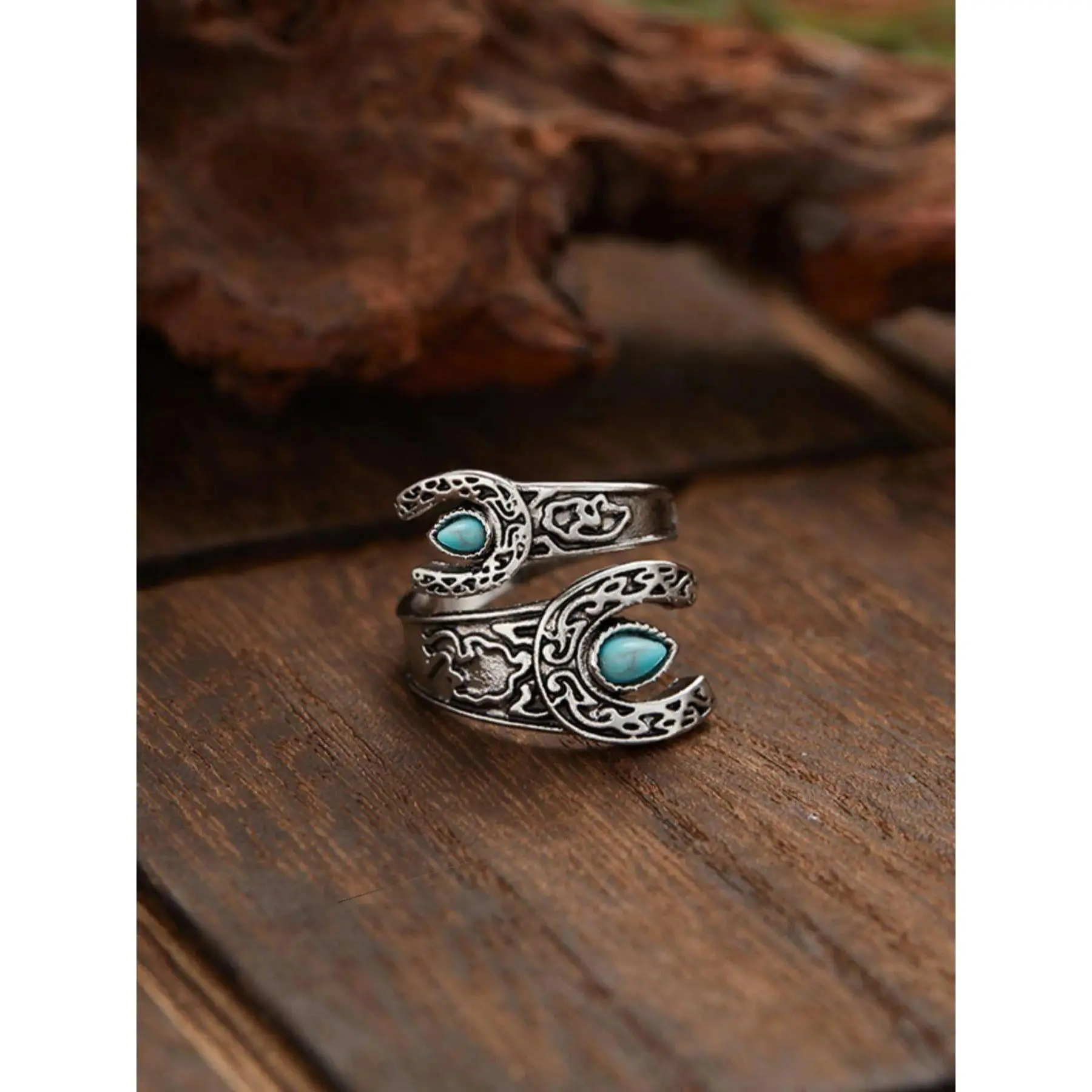 Women's Boho Turquoise Open-Fit Adjustable Cuff Ring - Vintage Female Jewelry for Birthday Girls, Indoor Leisure & Outdoor Recreation Use
