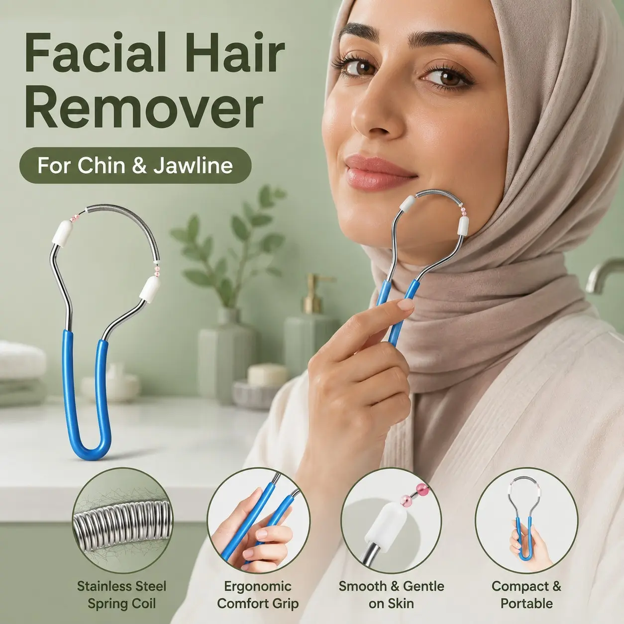 Spring Roller Facial Hair Remover, Manual Hair Removal Tool for Lips, Chin, Brows, Cheeks, Neck, Reusable Coil Design, Travel Essential, Gift Idea