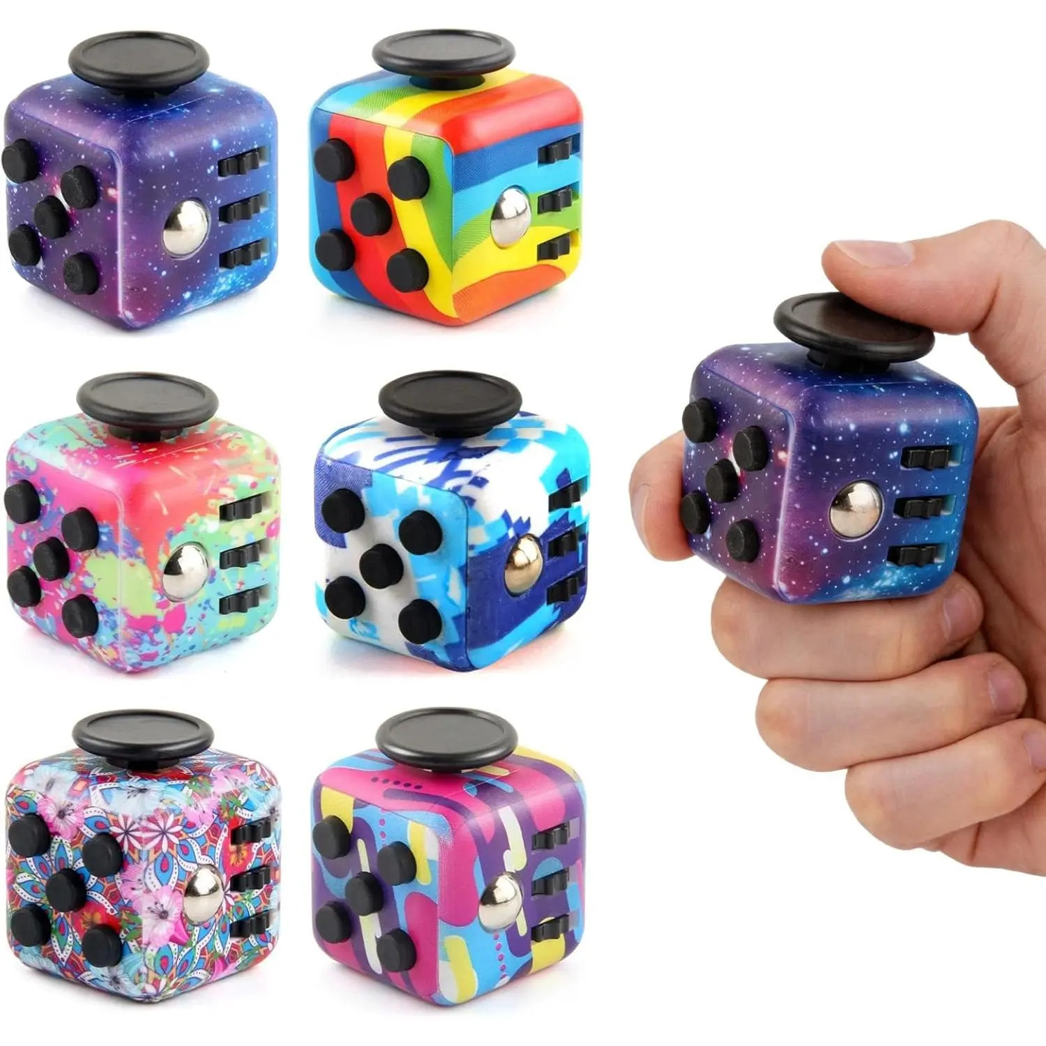 6 Pack Fidget Cubes for Adults, Sensory Infinity Cube for Kids Teen, Stress Relief Set for ADHD, Autism, Anxiety, Fidgets Toy Gift for Office, Classroom, Travel (Mix)fidget toys
