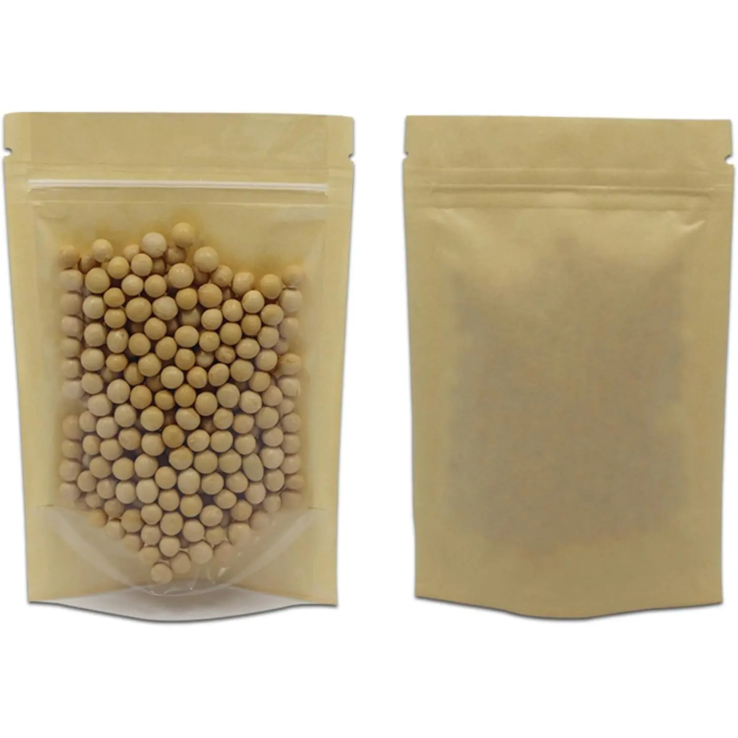 Clear Front Stand Up  Paper Bags Resealable 3.9x5.9inch 50 count | Stand Up Brown Paper Window Bag Zipper Lock  Storage Bag for Nuts  Seeds Crafts Packaging (Usable Size 3.1x3.3 inch)