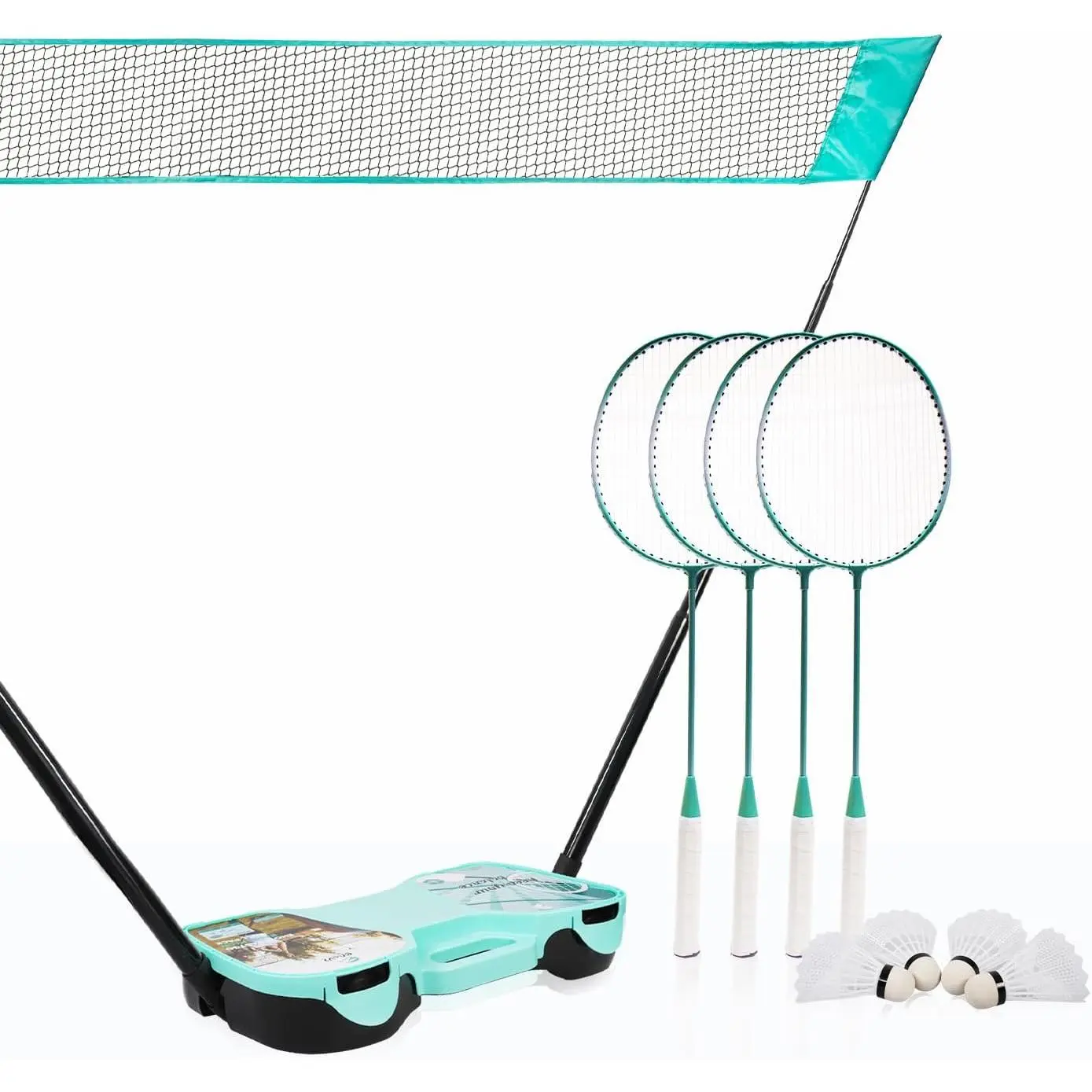 Badminton Set with Net, 4 Rackets and 4 Shuttlecocks, Portable Storage Box, for Backyard and Outdoor Yard Games