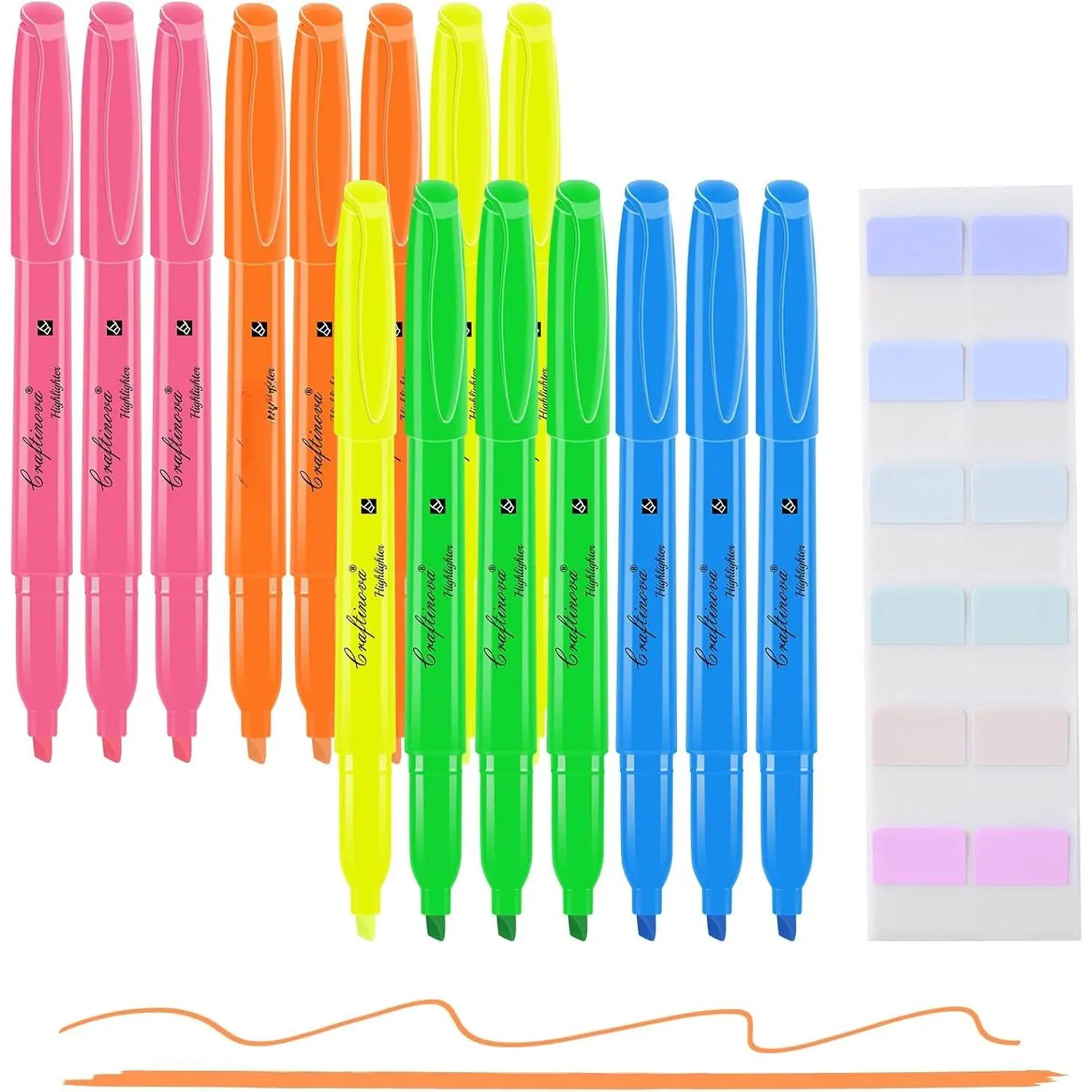 Colors Fluorescent Highlighters, 15 Count, with 120 count Sticky Index Tabs, Chisel Tip Colored Highlighter Bulk, Quick Drying,  for Students Adults Classroom, School, Office