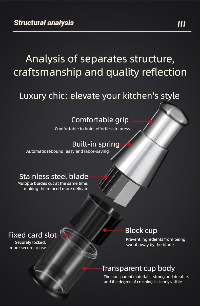 One-Push Garlic Chopper - Multi-function Kitchen Tool for Mincing Garlic, Ginger, Nuts - Thick 304 Stainless Steel, No Slip Grip