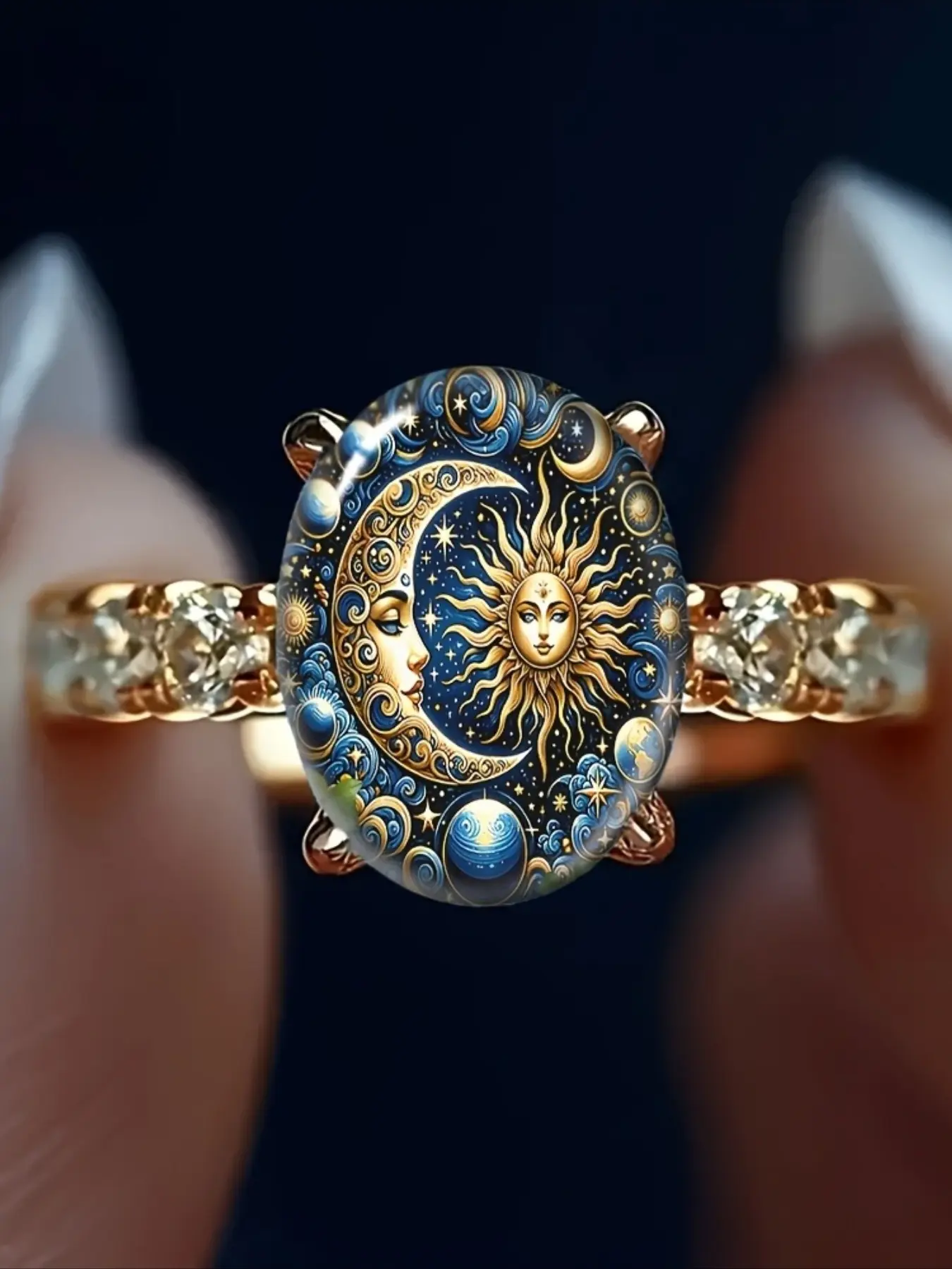 Sun & Moon Celestial Enamel Gold Ring Ultimate Mystical Cosmic Vibe Chef’s Kiss for Everyday Wear Dates Travel & Anniversaries. Perfect Niche Romantic Gift for Girlfriends & BFFs.
