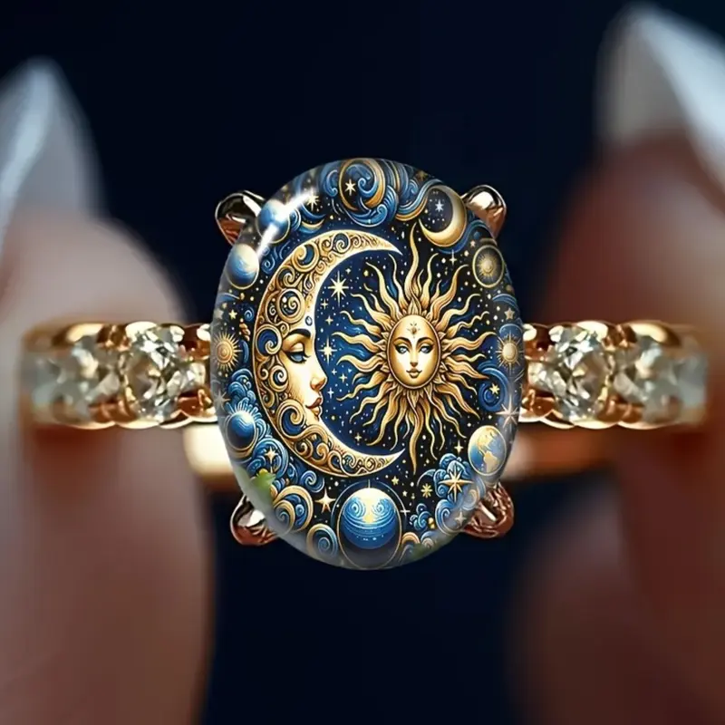 Sun & Moon Celestial Enamel Gold Ring, Mystical Cosmic Design, Perfect for Everyday Wear, Dates, Travel & Anniversaries, Romantic Niche Gift for Girlfriends & BFFs, Twilight Ring