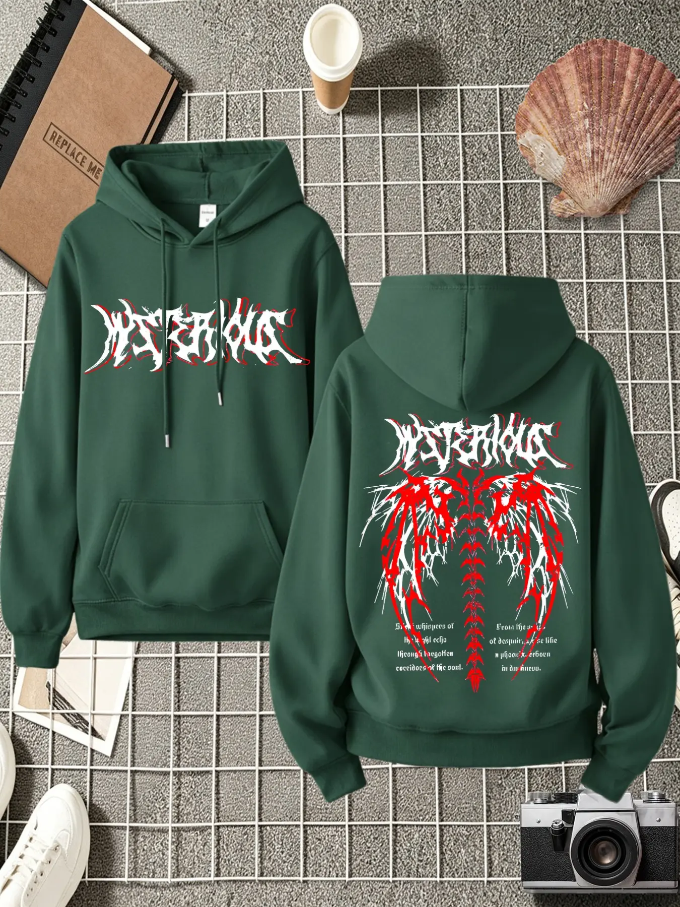 Y2K Goth Mysterious Letter Spider Skeleton Back Printed Gothic Style Hoodie Oversized Black Fleece Pullover Streetwear Casual Sweatshirt For Men Women