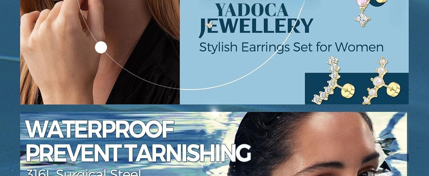 YADOCA Helix Piercing Jewelry Cartilage Earrings For Women 16G Surgical Stainless Steel Opal CZ Conch Tragus Piercing Flower Heart Flat Back Earrings For Women