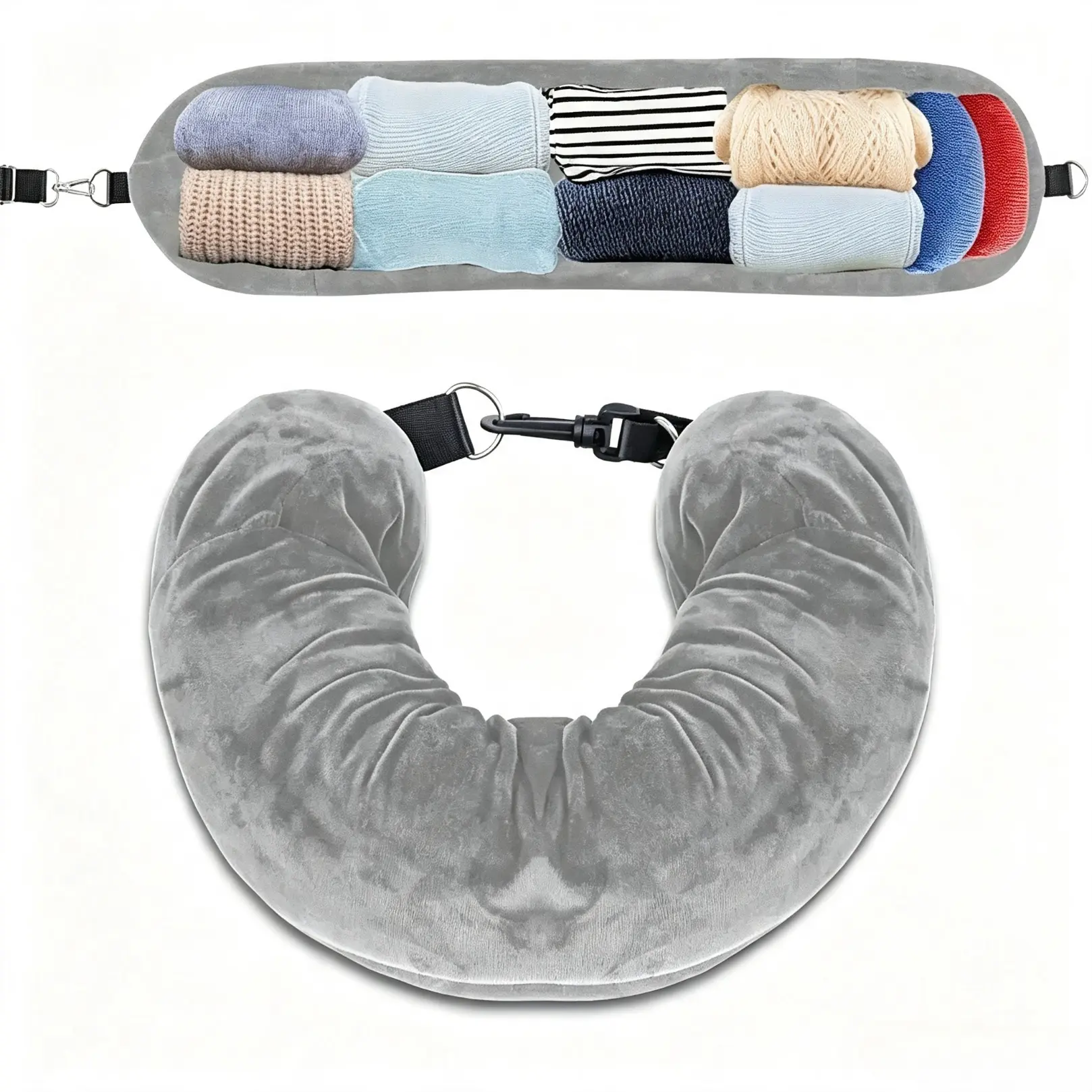 U-Shaped Fillable Travel Pillow, Convertible Storage Neck Pillow, Lightweight Portable Travel Accessory For Airplane, Road Trips And Long-distance Journeys