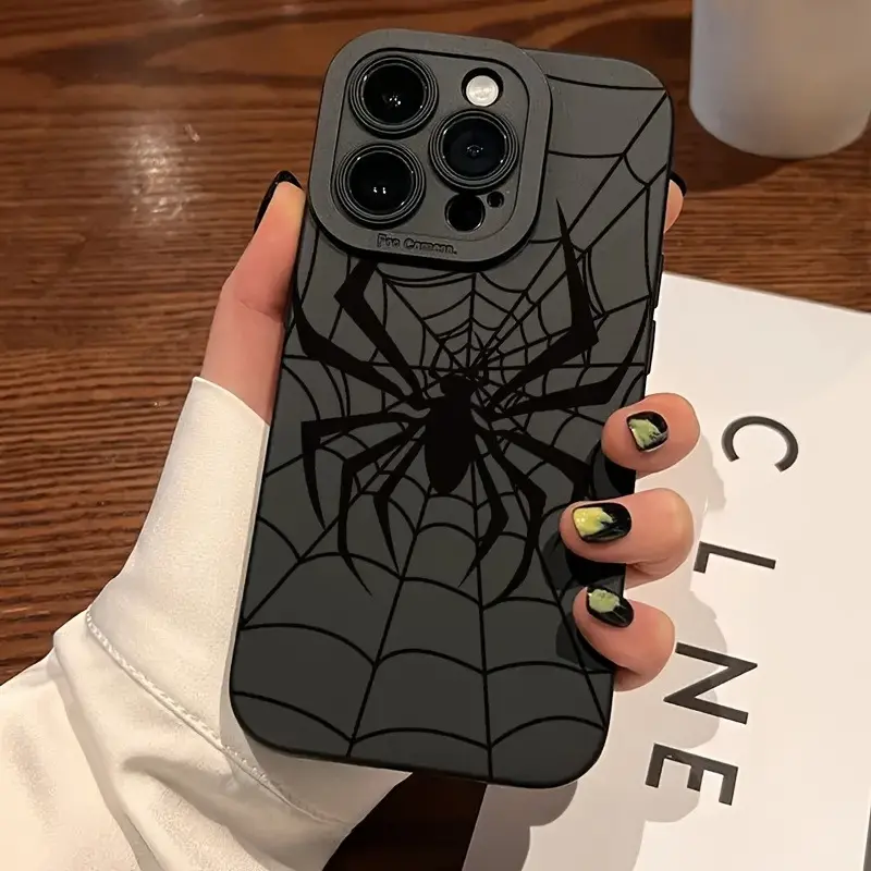 A Trendy Black Phone Case with a Spider Web Design, Compatible with for Apple Iphone 17, 16, 15, 14, 13, 12, 11, XS, XR, X, Mini, Plus, Pro Max, And 17E Series. A Perfect Gift for Friends, Girlfriends, Boyfriends, Family