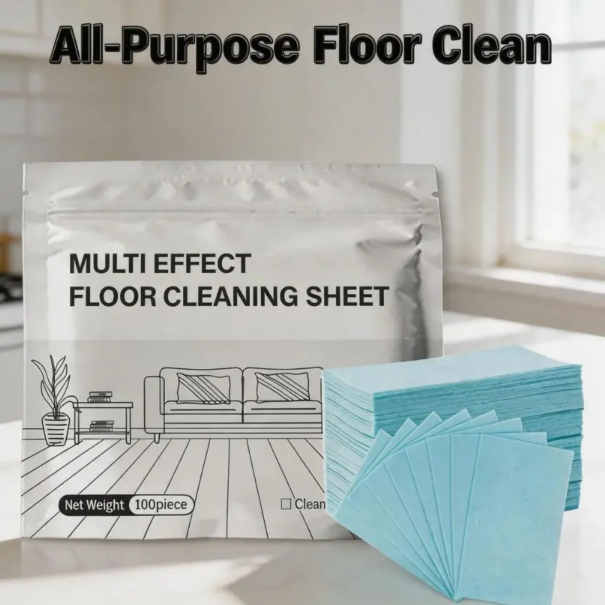 Household Multi-Function Solid Floor Cleaner Tablets (100 Compact Pack) - Deep Tech Concentrated Dissolvable Detergent, Odour Control Degreaser for Wood, Tile, Vinyl Floors, with Storage Box