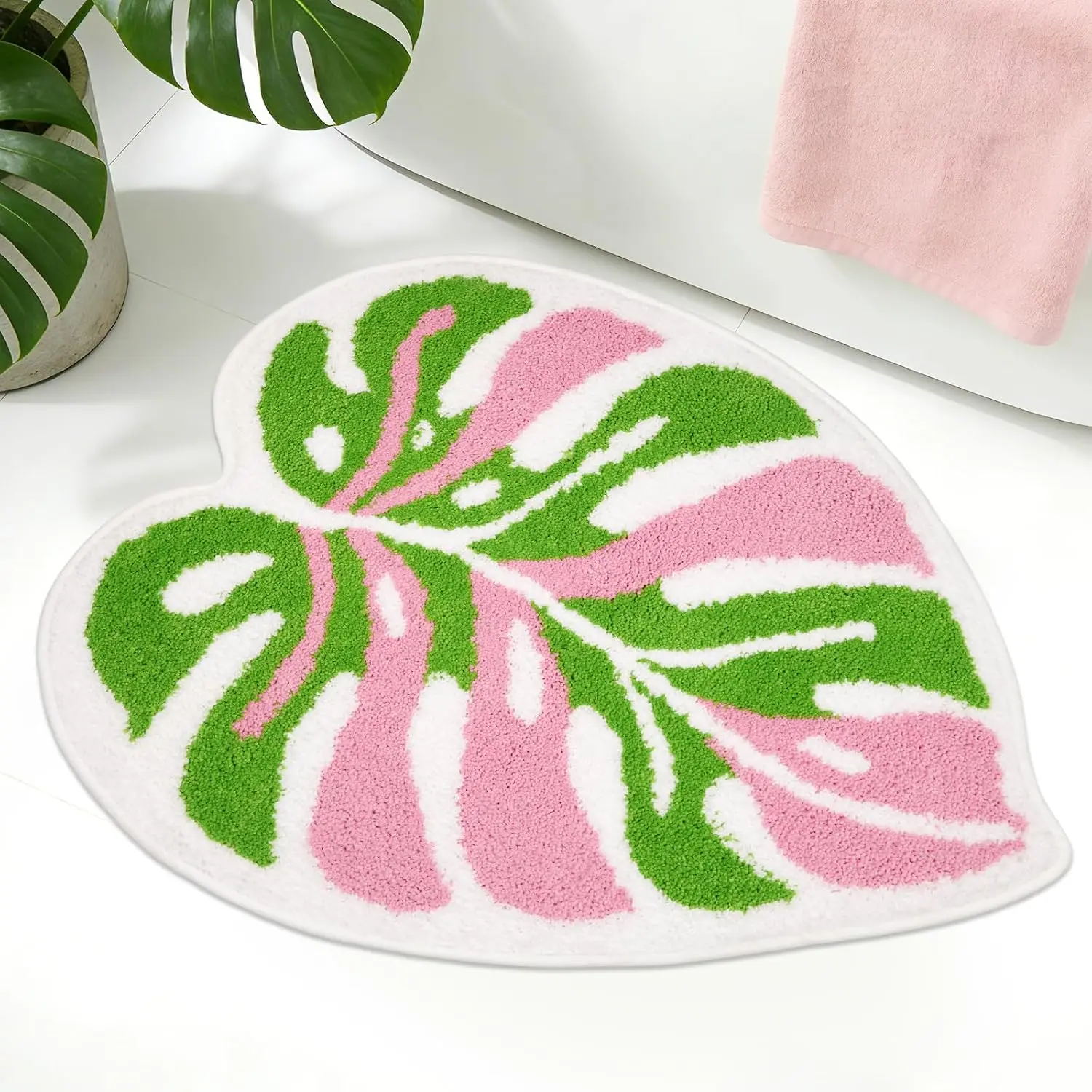 Monstera Bathroom Rug,Absorbent Non Slip Rugs for Tub Bathroom,30X24in