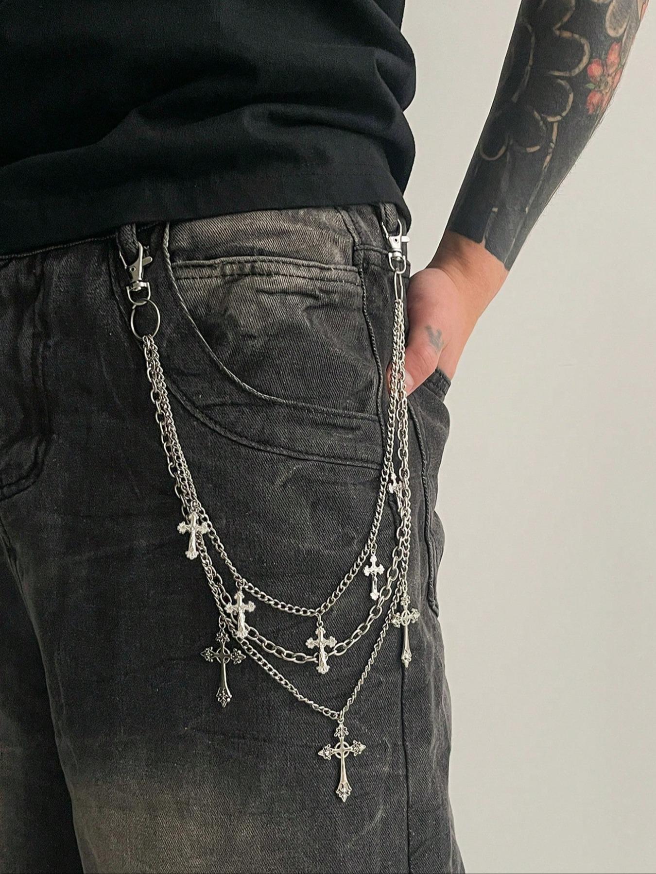 Men's Adjustable Cross Layered Waist Chain, Punk Style Jeans Chain, Fashion Pants Chain for Party, Trendy All-match & Exquisite Accessory for Birthday Gift