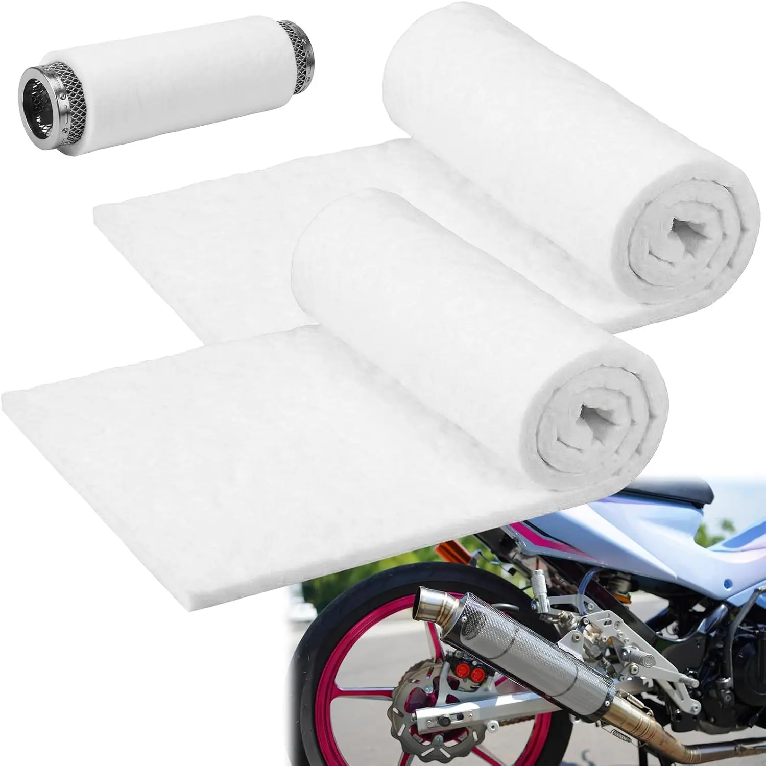 2 Pack Muffler Packing, Ceramic Exhaust Packing, Universal Muffler Mat for Motorcycle Exhaust, Insulated Pipe Wrap Silencer for 2-Stroke 4-Stroke Motorcycle Atv Dirt Bike, Motorcycle Accessories
