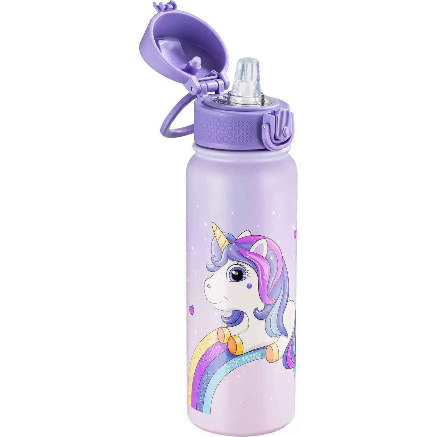 20 Oz Insulated Stainless Steel Kids' Bottle - Leak-Proof with Straws, Magic Unicorns Design for School Boys & Girls