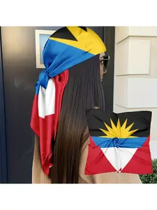 1pc Headscarf, Antigua And Barbuda Flag Style Printed Square Scarf, Casual Outdoor Headscarf, Lightweight Breathable Sunshade Shawl, Breathable Square Scarf, Decorative Scarf, Elegant Accessory, Non-Stretch, Suitable for Outdoor Decoration