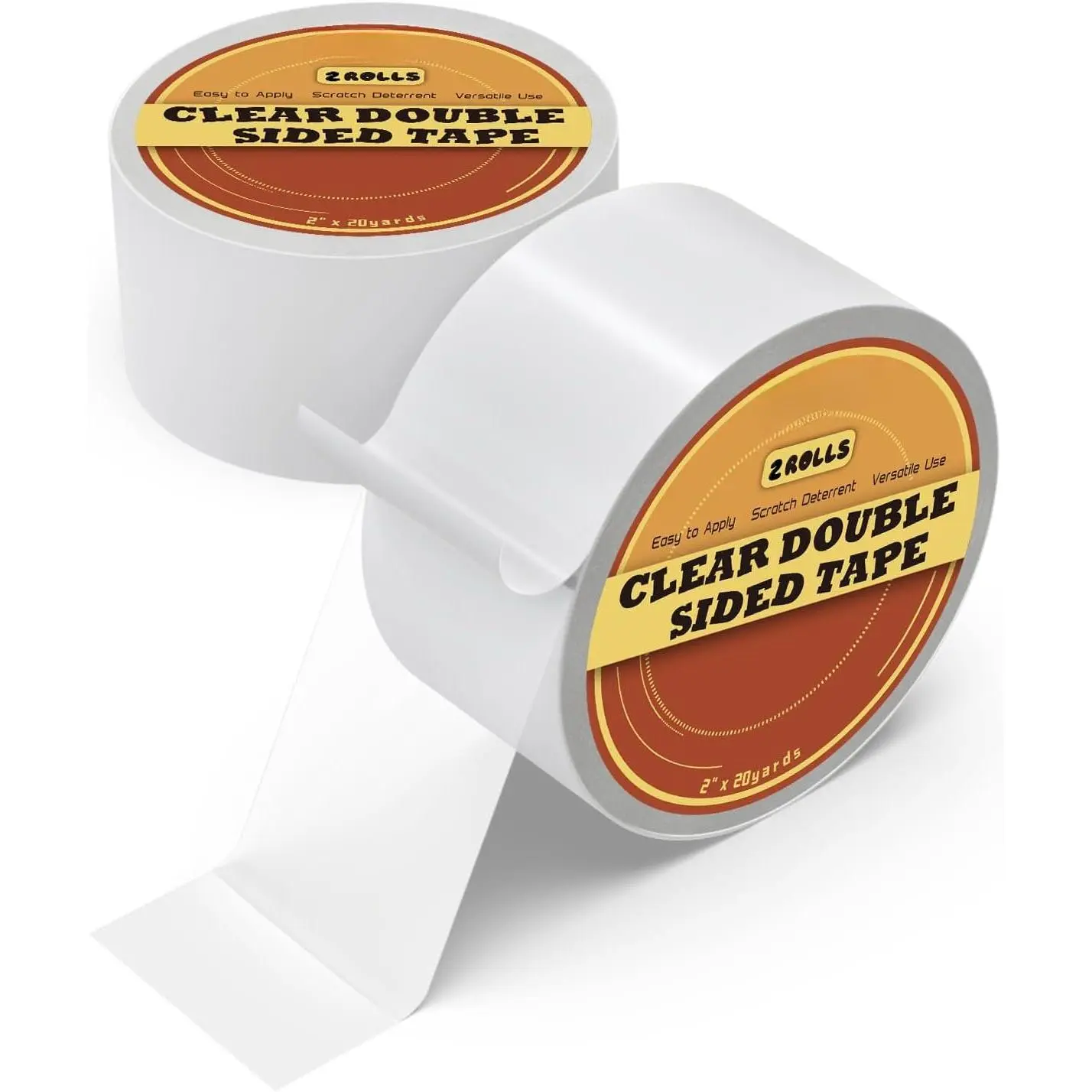 Clear Double Sided Tape 2 Rolls Clear Removable Wall Safe Heavy Duty Double Sides Self Sticky Wall Fabric Tape for Arts, Crafts, Photography, Scrapbooking 2in×20 Yards