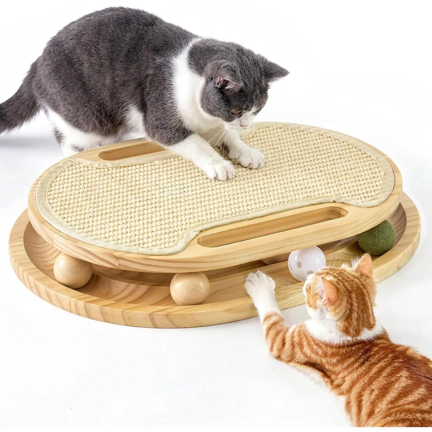 Scratcher with Ball Track , Sisal Scratch Pad for Indoor Use | Wooden Interactive  Puzzle Toys for Adult Cats, Kitten  Self Play  Enrichment, Spinning Balls