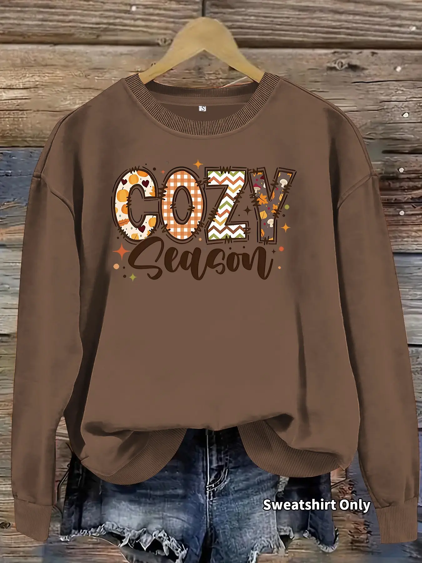 Women's Casual Cozy Pattern Sweatshirt, Soft Long Sleeve Round Neck Thin Hoodie, All-Season Comfortable Daily Wear