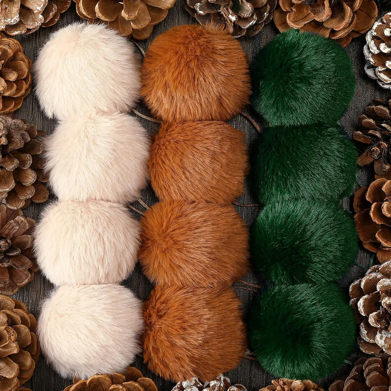 12 count Furry Christmas Ball Ornaments for Xmas Tree Green Brown White Christmas  Decorations Soft Faux  Pom Pom Ball Ornaments for Party Supplies Fireplace Mantel  Wall Decor