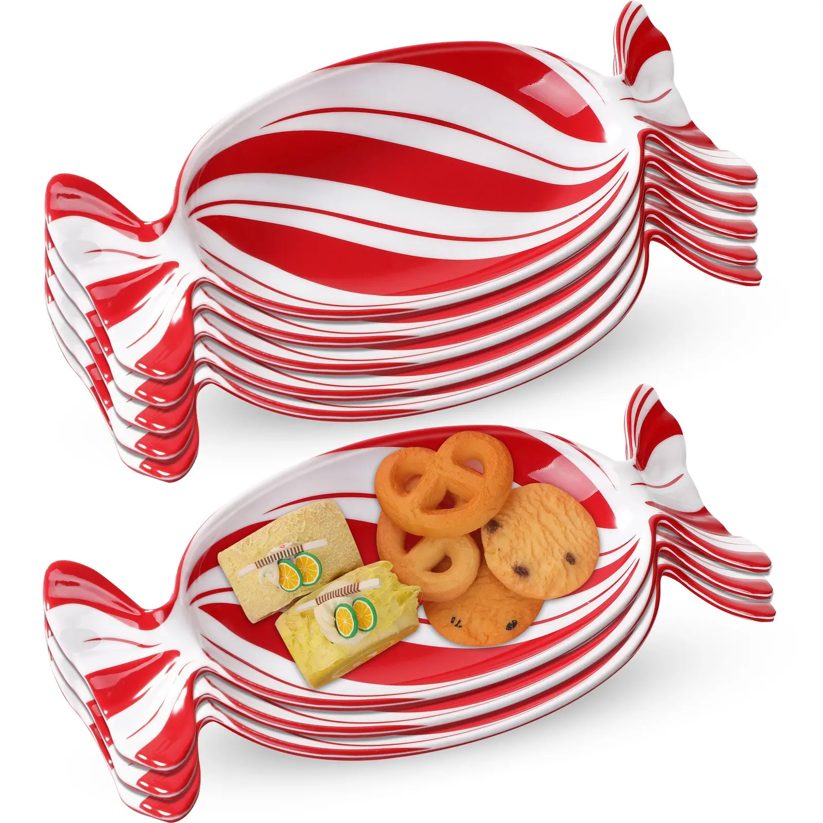 8pcs Christmas Candy Dish Melamine Christmas Serving Tray Fruit Dessert Cookie Plates for Xmas Holiday Party Favor Dishwasher Safe