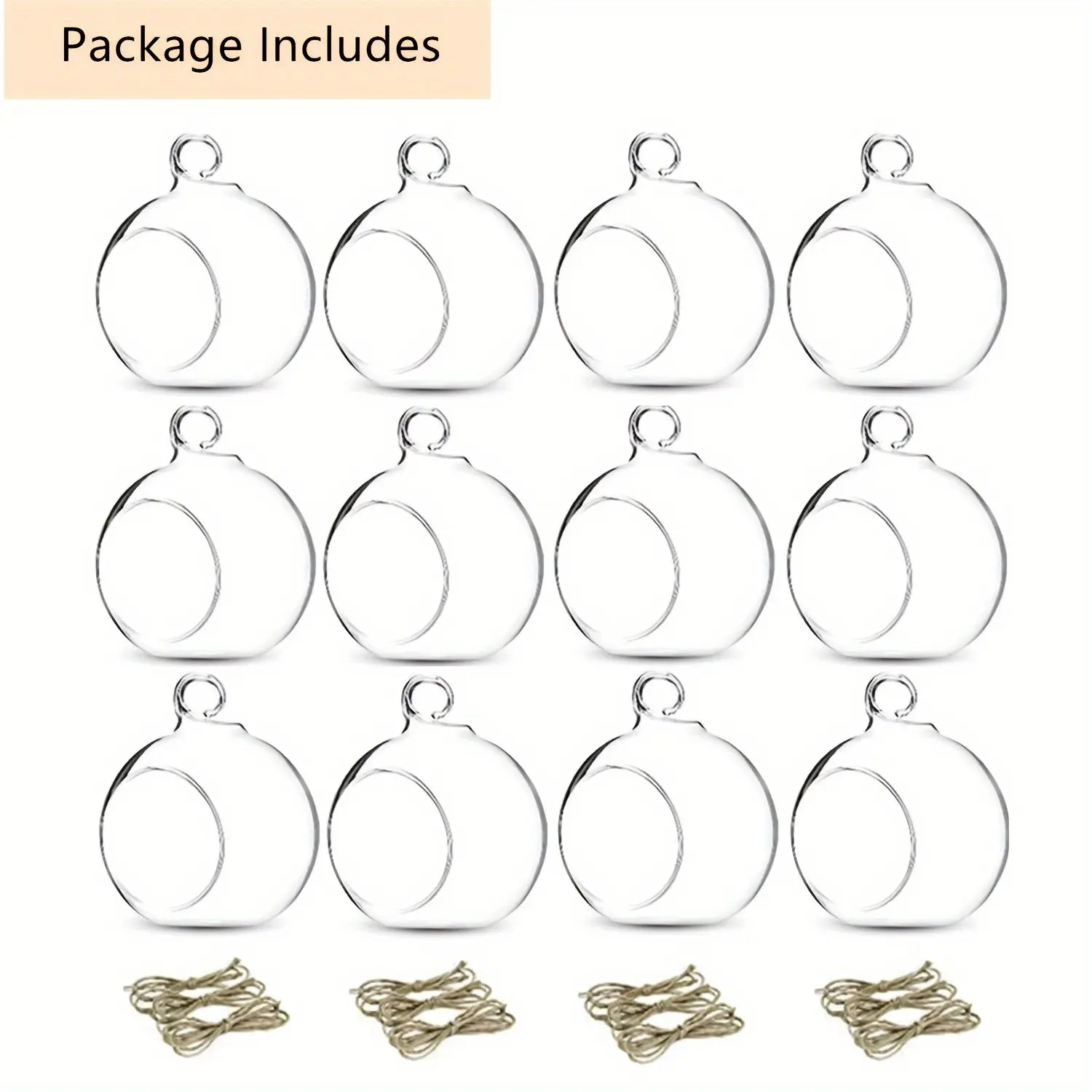 12pcs/24pcs Of Clear Hanging Candle Holders, Hanging Globe Terrariums, Round Tea Light Candle Holders, 3.15" Hanging Glass Tealight Holder Globes, Glass Plant Orbs, Tea Light Candle Holders For Wedding Christmas Party Centerpiece Decorations