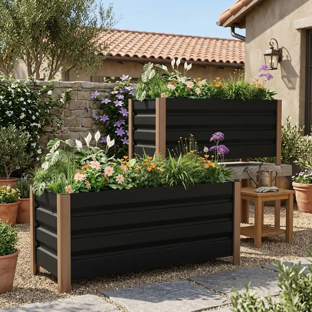 2 Pack Elevated Aluminum Garden Beds with Legs, Deep Metal Planter Box with Drainage Holes, White Raised Plant Container for Patio Balcony Backyard 60x40x45cm