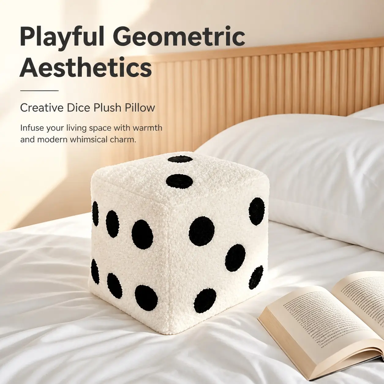 Creative Square Dice Plush Pillow, Cute Dot Fluffy Block Filler Cushion, Fun Geometric Soft Decor, Bedroom Sofa Home Atmosphere Decoration