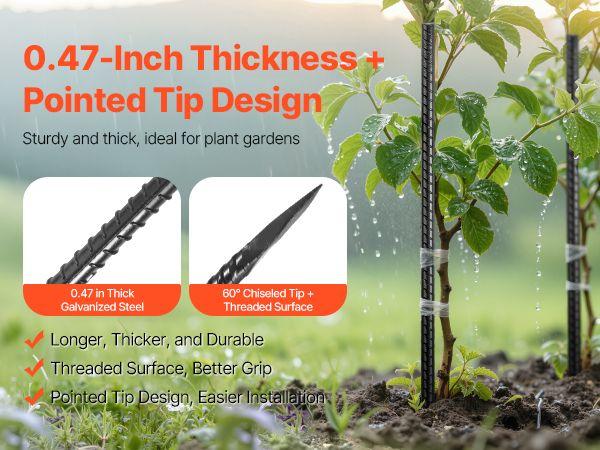 VEVOR Rebar Stakes, 24-Inch, Heavy-Duty 0.47 in Diameter, Straight Galvanized Steel Ground Anchors with Chisel Point End & Rust-Resistant Coating, for Gardening Support, Fence, Camping Tents (20-Pack)
