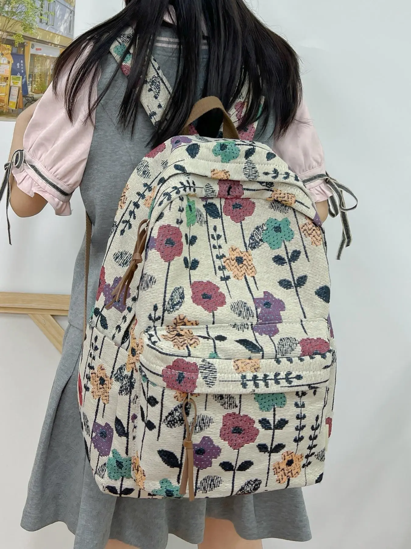 Fashion Large Capacity Floral Design Backpack, Thickened Simple Lightweight Student Bag, Multi-Functional Multiple Pockets, Trendy School Bag, Multifunctional Backpack