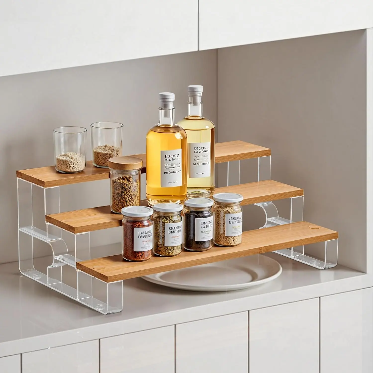 Rack Organizer for Cabinet,3 Tier  Organization for Kitchen,Bathroom Organizers and Storage,Seasoning Countertop Shelf, Display Shelves Racks,Clear 11.2"