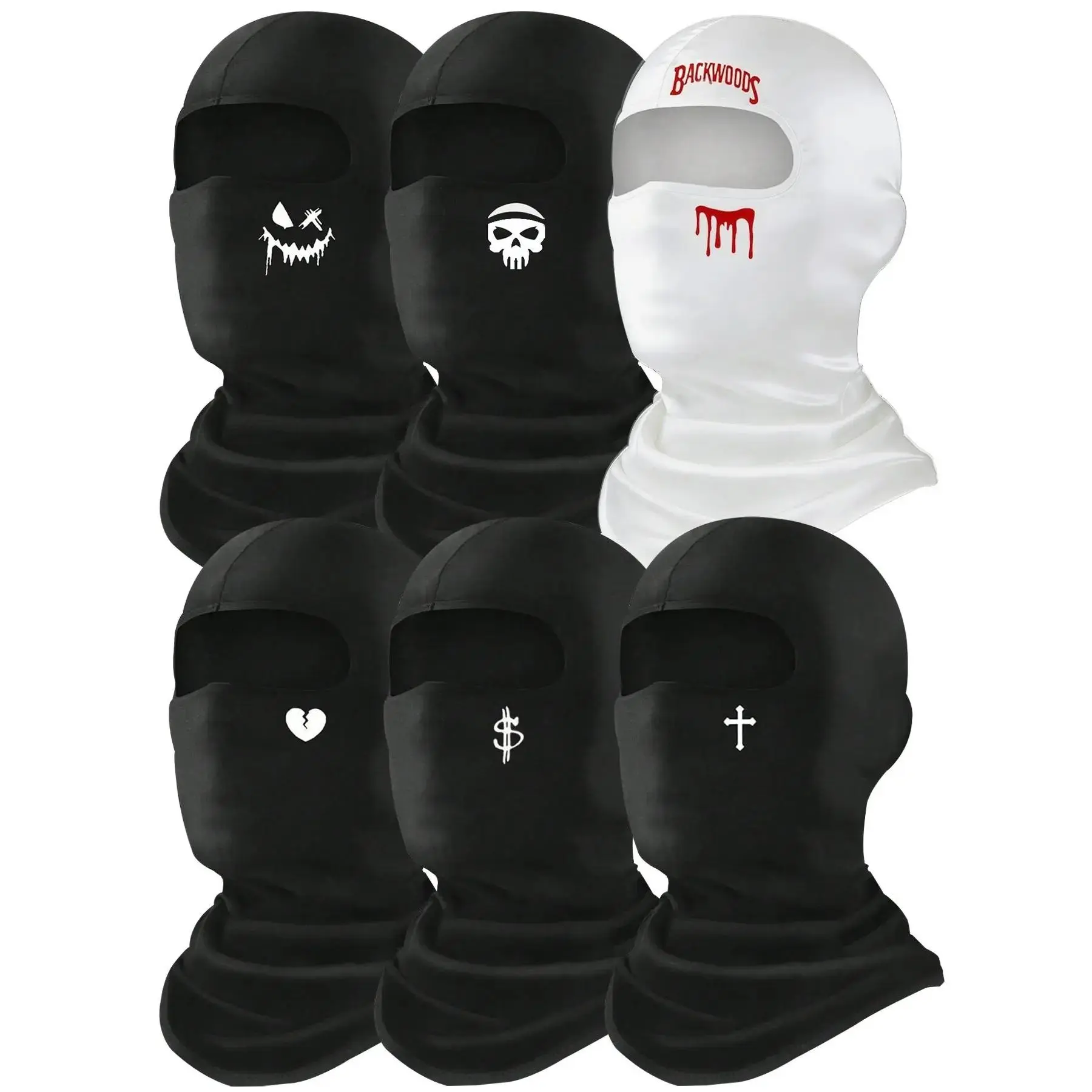 Men's 6-Pcs Stretch Poly All-Season Cycling Set - Men's Accessories, Ski Masks, Windproof Balaclava, Helmet Liner, UV Sun Protection Tactical Headscarf, Weather-Resistant, Solid Plain, Sporty Look, Outdoor Sports Use